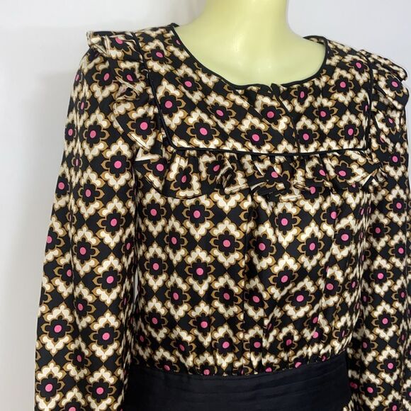 Milly  Of New York Black and Cream Silk Patterned Mini Dress Sz 6 - Picture 5 of 7